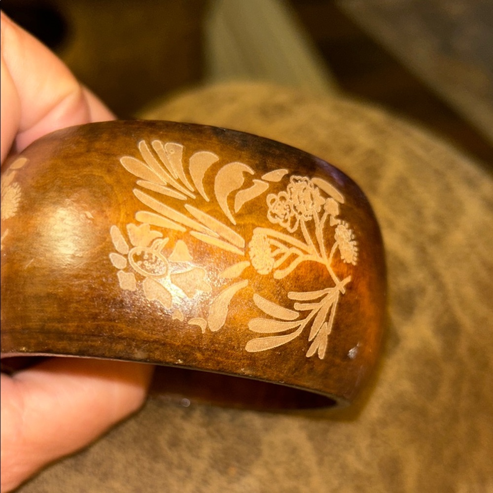 Floral Carved Wooden Bangle